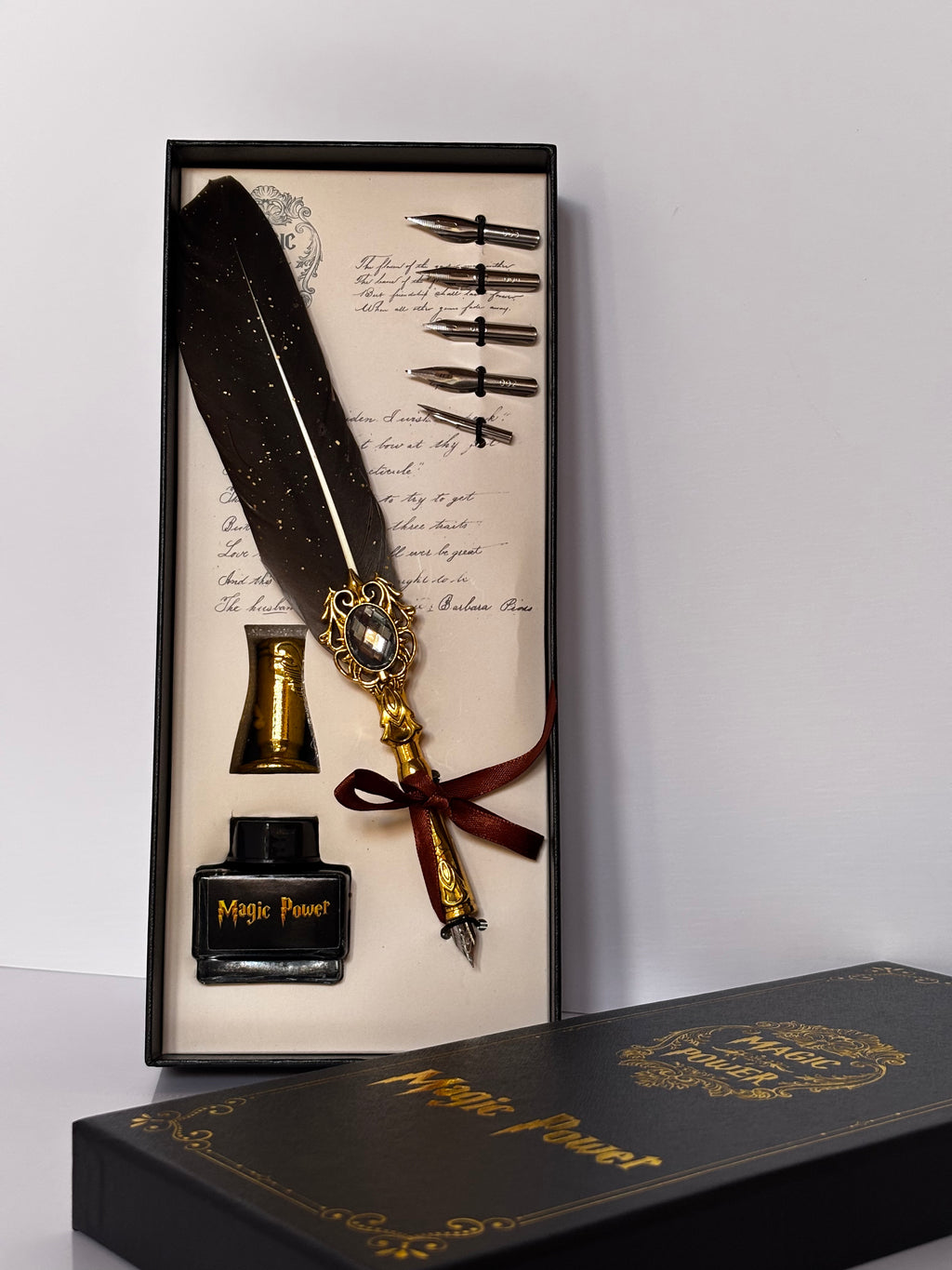 Set Calligrafia d'Epoca Penna d'Oca e Calamaio – Oro e Nero Barocco