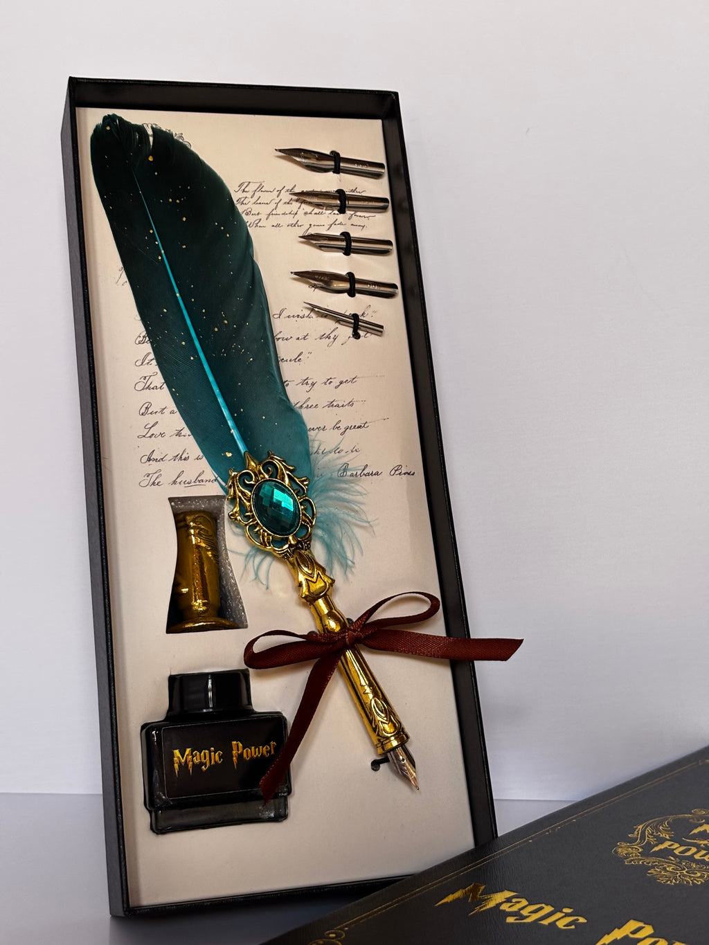 Set Calligrafia d'Epoca Penna d'Oca e Calamaio – Oro e Verde Smeraldo