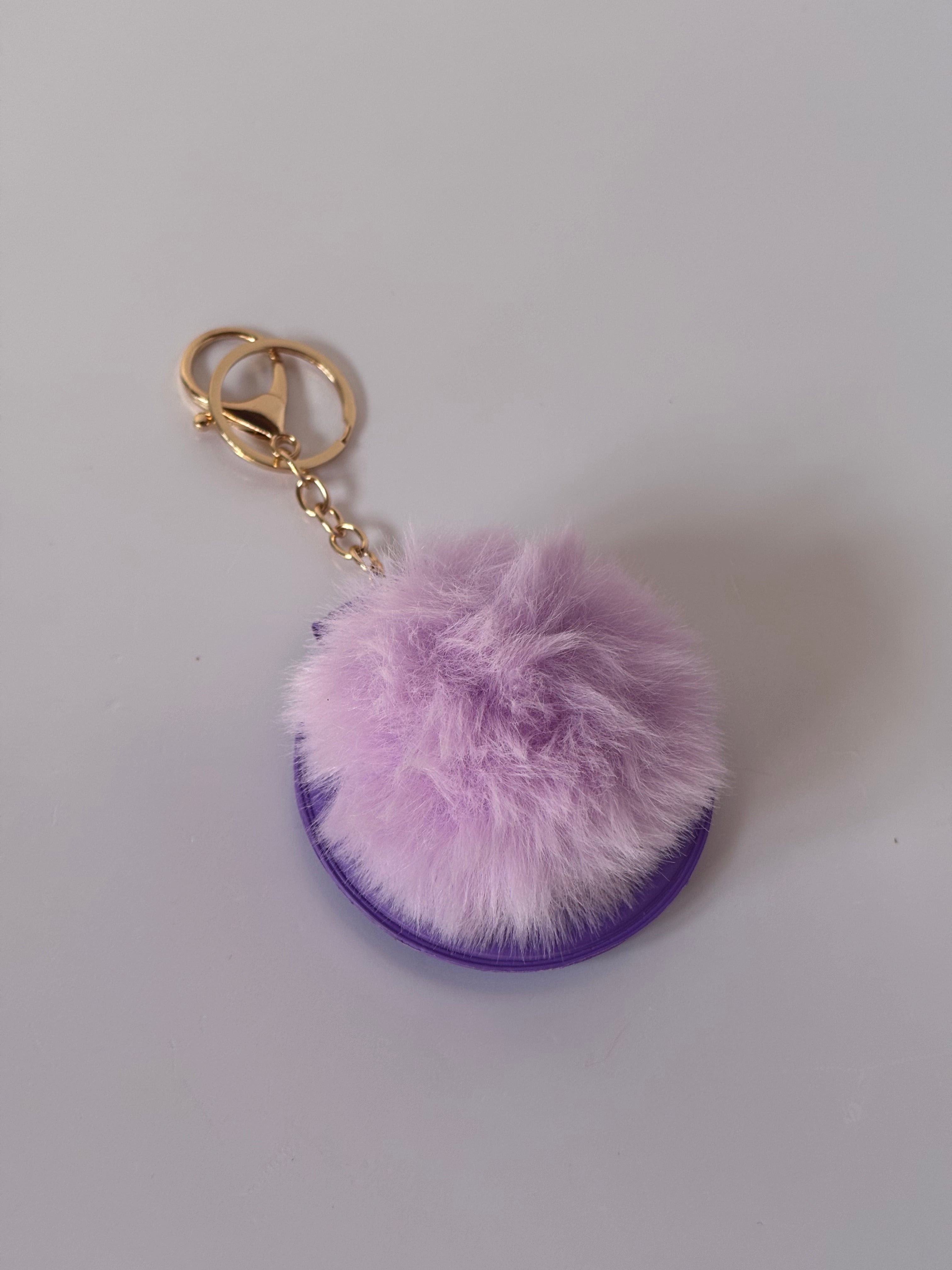 Portachiavi Specchietto compatto "Glow & Go" - Bag Charm con Pompon Soft Touch