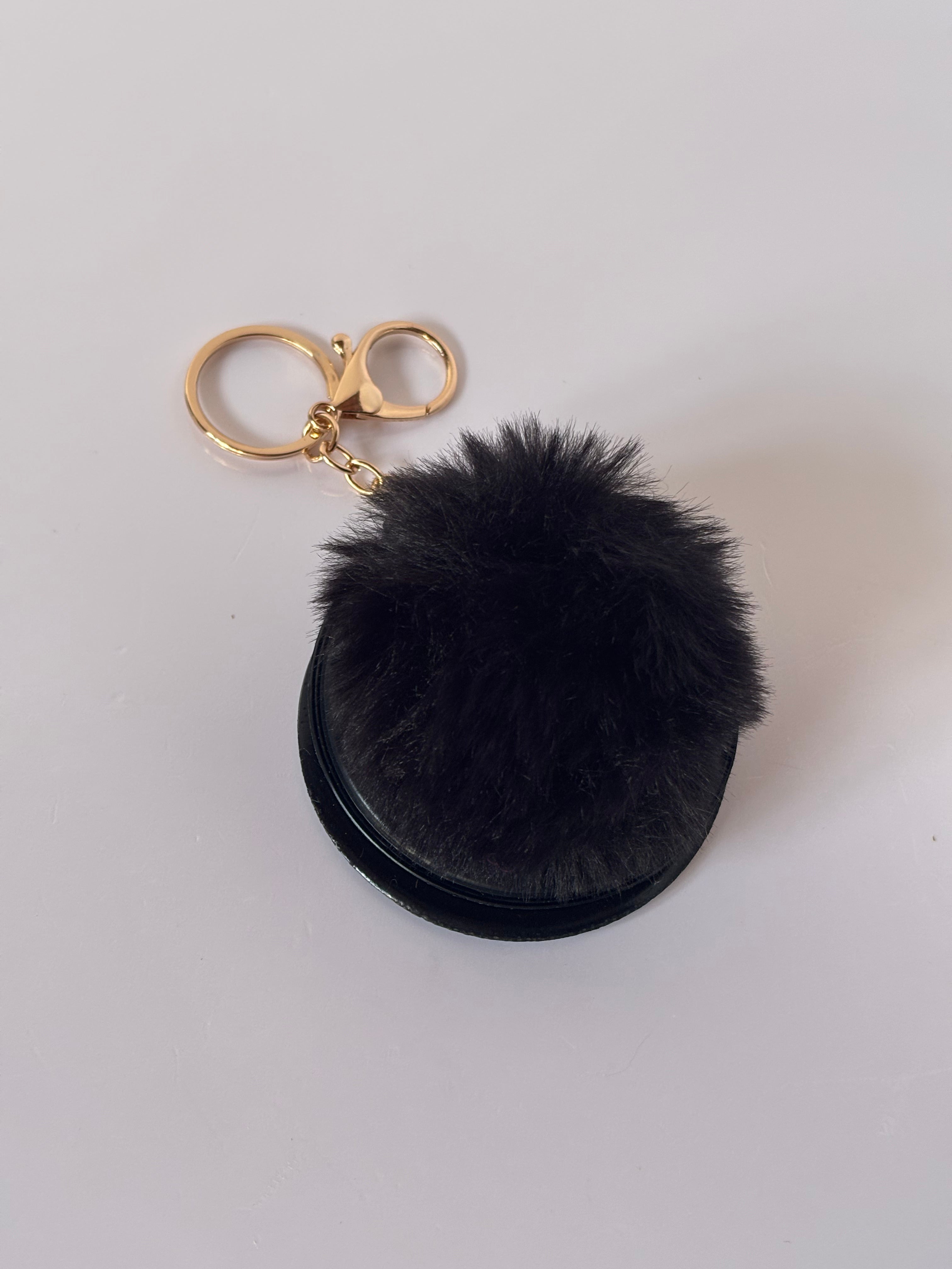 Portachiavi Specchietto compatto "Glow & Go" - Bag Charm con Pompon Soft Touch
