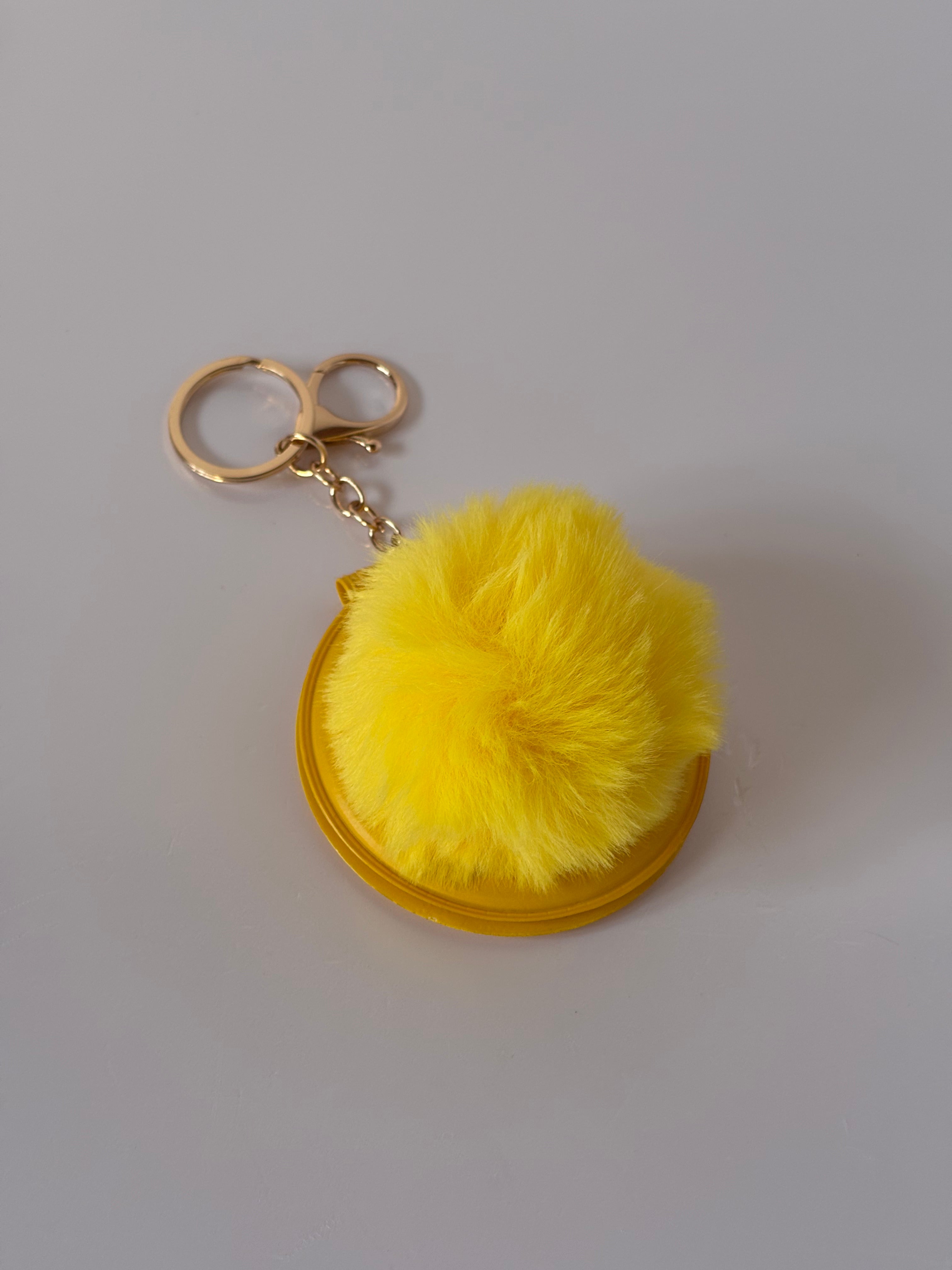 Portachiavi Specchietto compatto "Glow & Go" - Bag Charm con Pompon Soft Touch